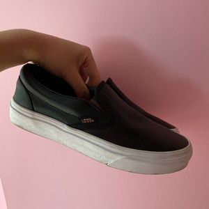 Vans Black Leather Slip Ons